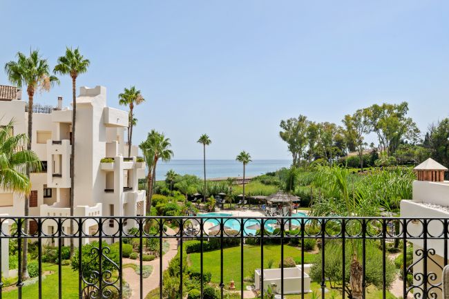 Beautifully renovated, south facing three-bedroom apartment located  in the prestigious gated community of Bahia del Velerin, Estepona