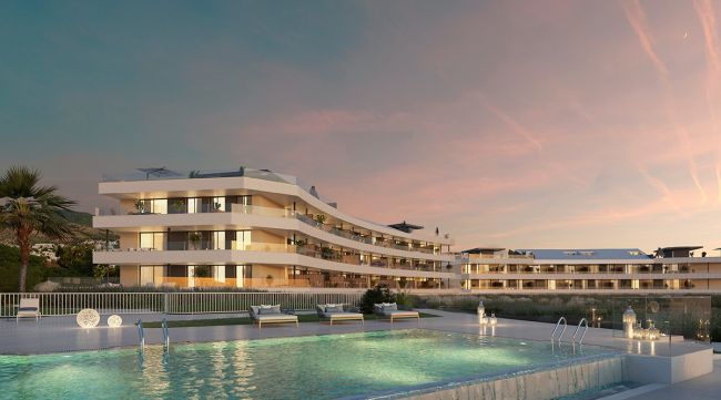 64 rymliga lägenheter och takvåningar i bästa läge i Torremuelle, Benalmádena.